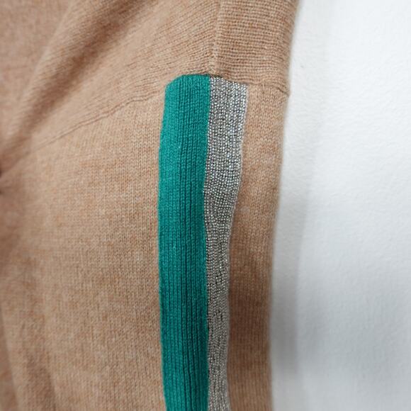 SOH 100% Cashmere Camel Brown Striped Sleeve Sweater - Picture 4 of 9